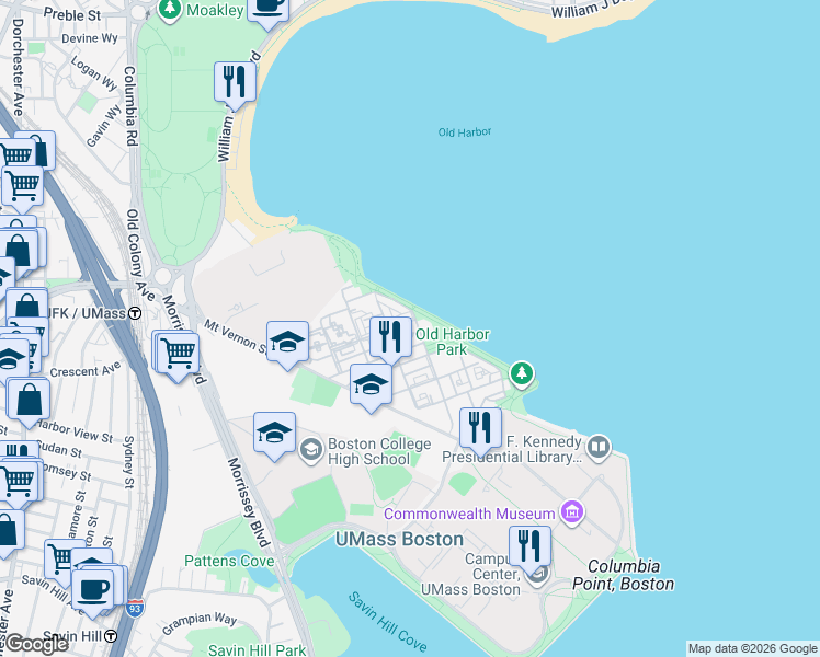 map of restaurants, bars, coffee shops, grocery stores, and more near in Boston