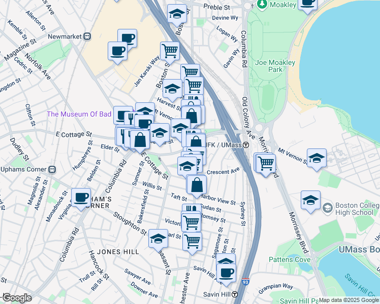 map of restaurants, bars, coffee shops, grocery stores, and more near 923 Dorchester Avenue in Boston