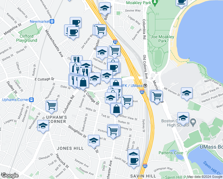 map of restaurants, bars, coffee shops, grocery stores, and more near 923 Dorchester Avenue in Boston