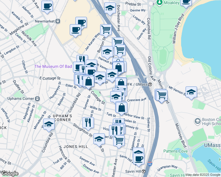 map of restaurants, bars, coffee shops, grocery stores, and more near 27 Edison Green in Boston