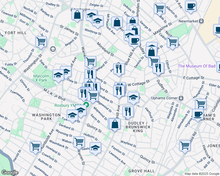 map of restaurants, bars, coffee shops, grocery stores, and more near 56A Clifford Street in Boston