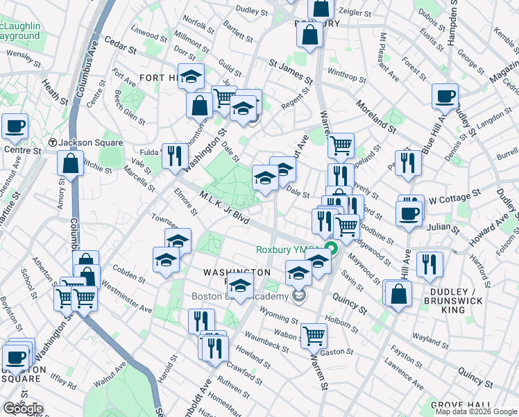 map of restaurants, bars, coffee shops, grocery stores, and more near 77 Bower Street in Boston