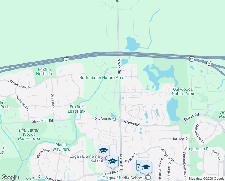 map of restaurants, bars, coffee shops, grocery stores, and more near 3254 Millbury Lane in Ann Arbor