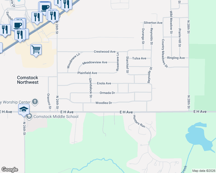 map of restaurants, bars, coffee shops, grocery stores, and more near 6391 Ormada Drive in Kalamazoo