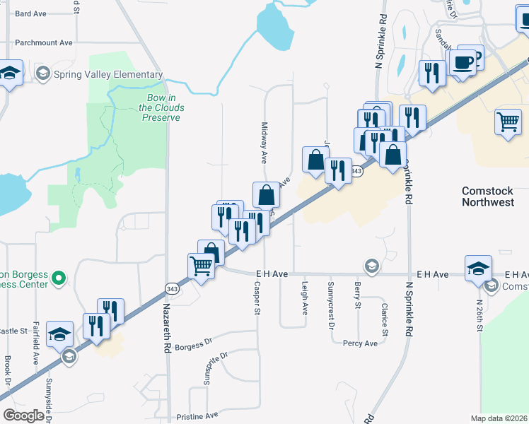 map of restaurants, bars, coffee shops, grocery stores, and more near 5036 Gull Road in Kalamazoo
