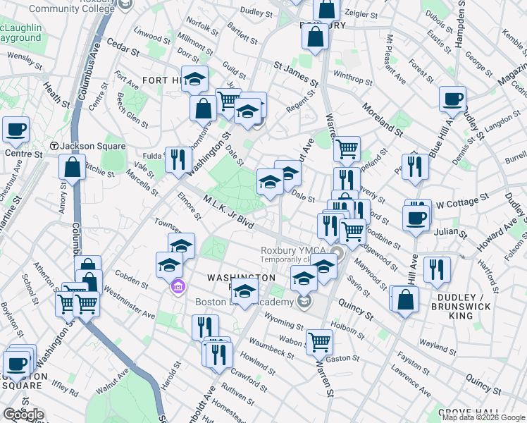 map of restaurants, bars, coffee shops, grocery stores, and more near 77 Bower Street in Boston