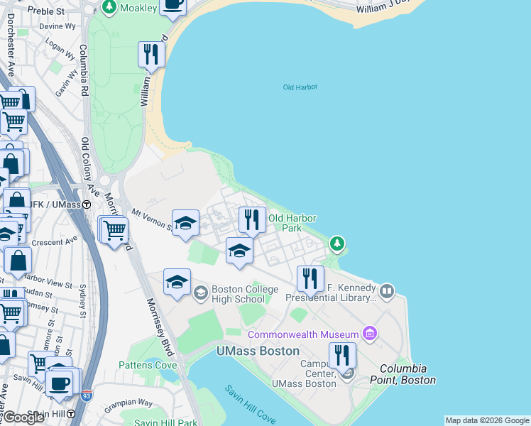 map of restaurants, bars, coffee shops, grocery stores, and more near in Boston