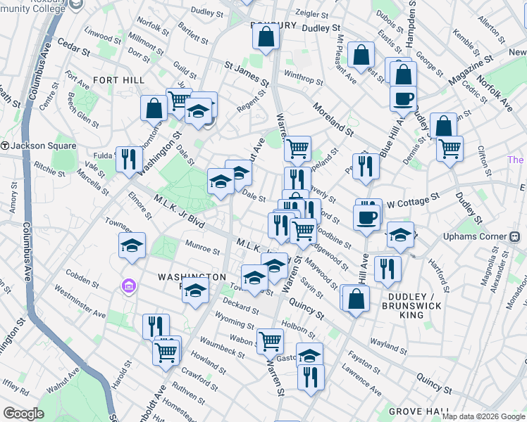 map of restaurants, bars, coffee shops, grocery stores, and more near 35 Catawba Street in Boston