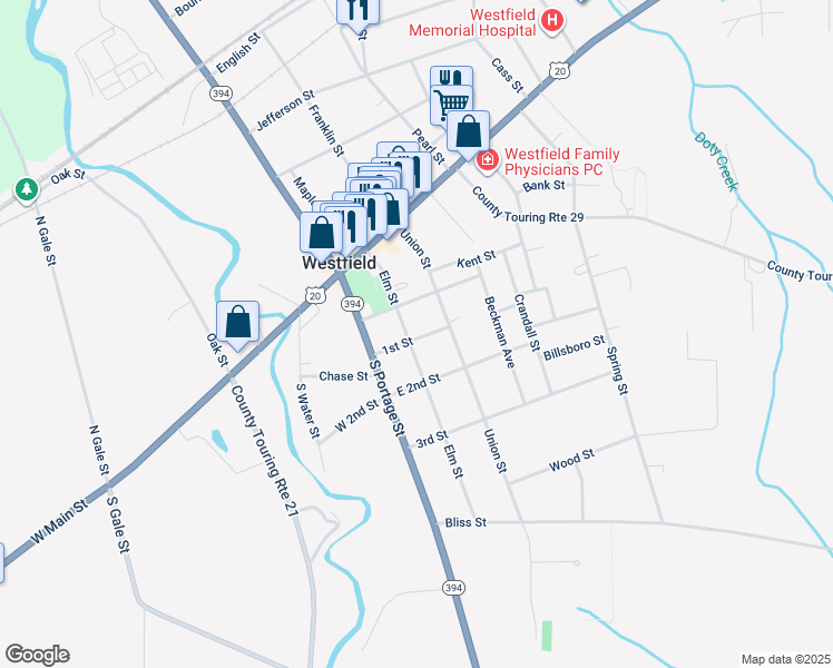 map of restaurants, bars, coffee shops, grocery stores, and more near 26 McClurg Street in Westfield
