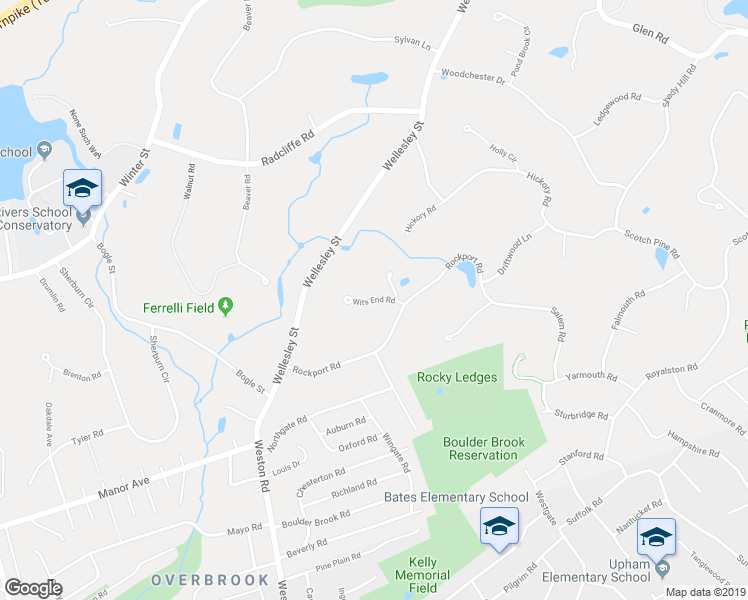 map of restaurants, bars, coffee shops, grocery stores, and more near 21 Wits End Road in Weston