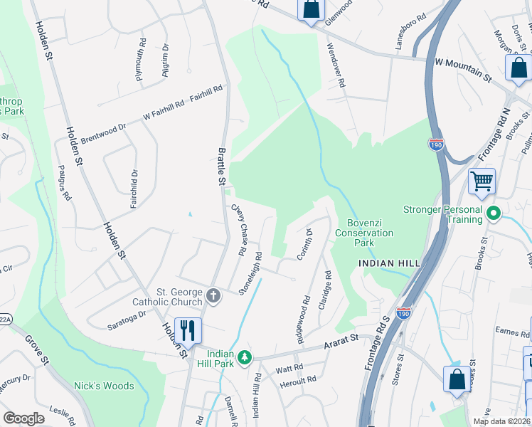 map of restaurants, bars, coffee shops, grocery stores, and more near 49 Stoneleigh Road in Worcester