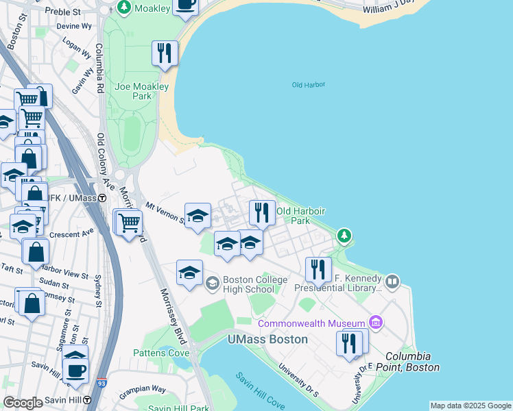 map of restaurants, bars, coffee shops, grocery stores, and more near 62-98 Westwind Road in Boston