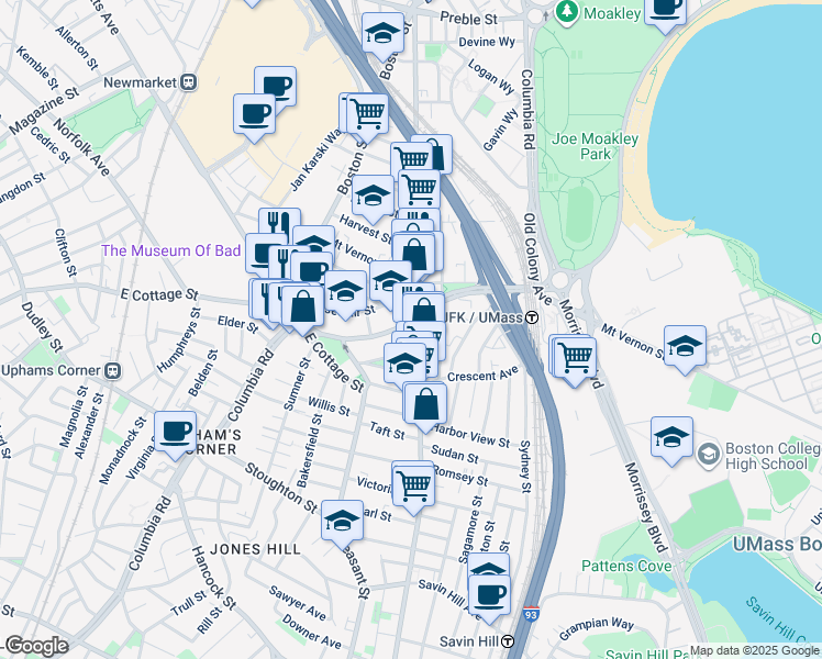 map of restaurants, bars, coffee shops, grocery stores, and more near 886 Dorchester Avenue in Boston