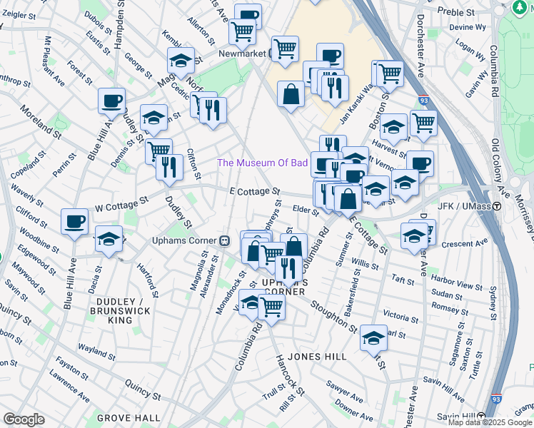 map of restaurants, bars, coffee shops, grocery stores, and more near in Boston