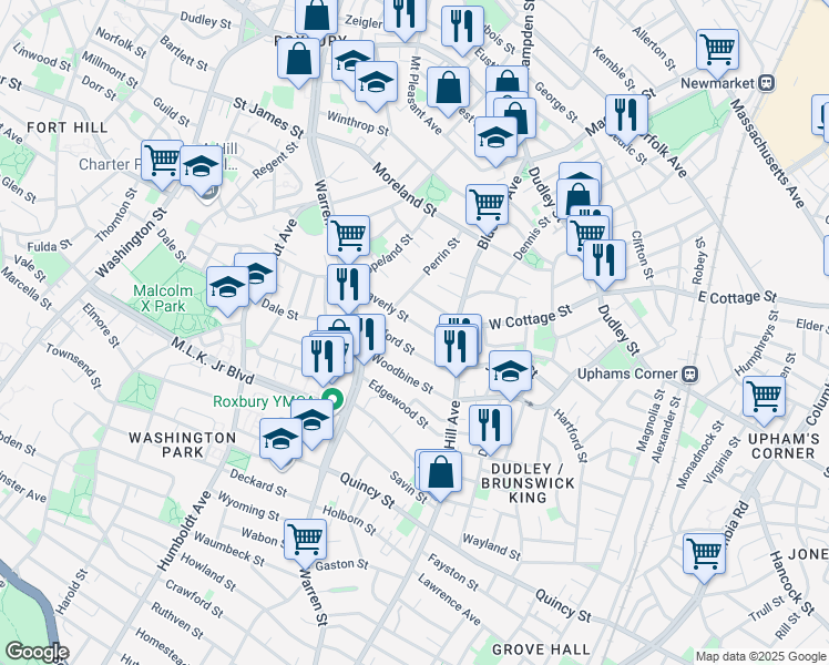 map of restaurants, bars, coffee shops, grocery stores, and more near 19 Alaska Street in Boston