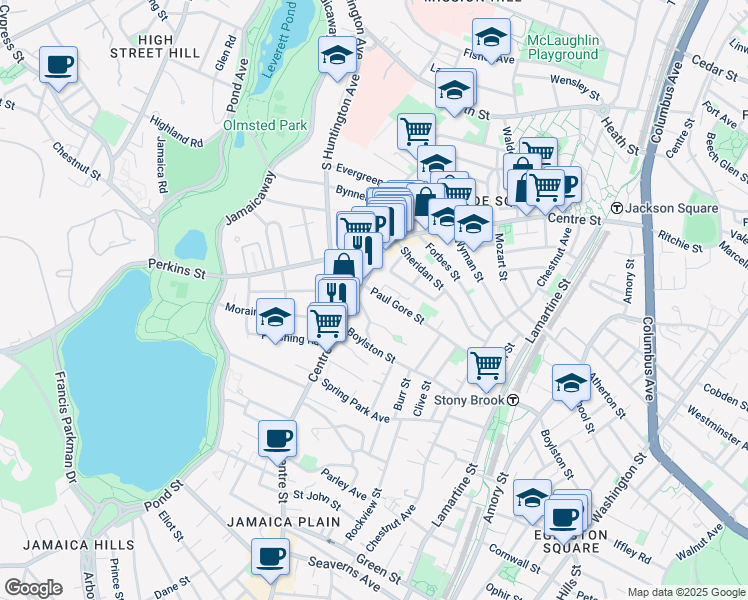 map of restaurants, bars, coffee shops, grocery stores, and more near in Boston