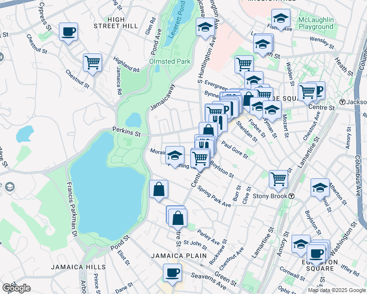 map of restaurants, bars, coffee shops, grocery stores, and more near 68 Perkins Street in Boston