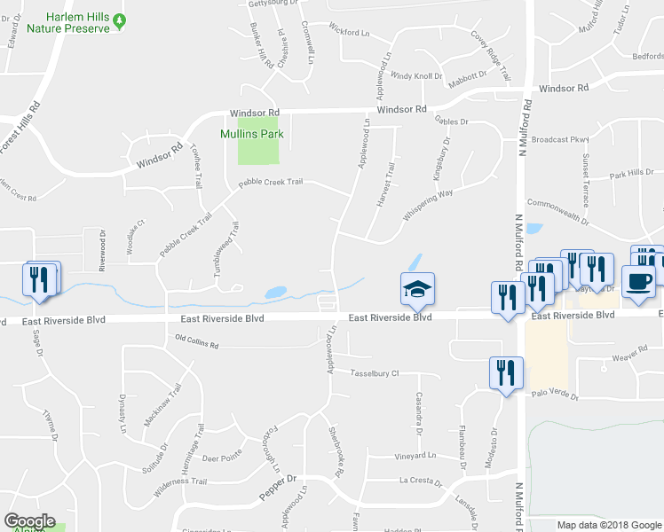 map of restaurants, bars, coffee shops, grocery stores, and more near 4178 Applewood Lane in Loves Park
