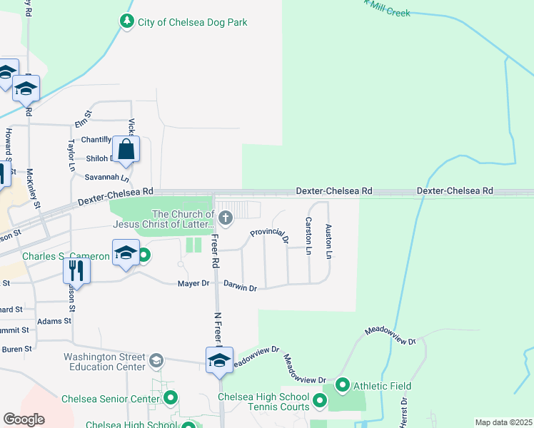 map of restaurants, bars, coffee shops, grocery stores, and more near 1431 Kimlee Court in Chelsea