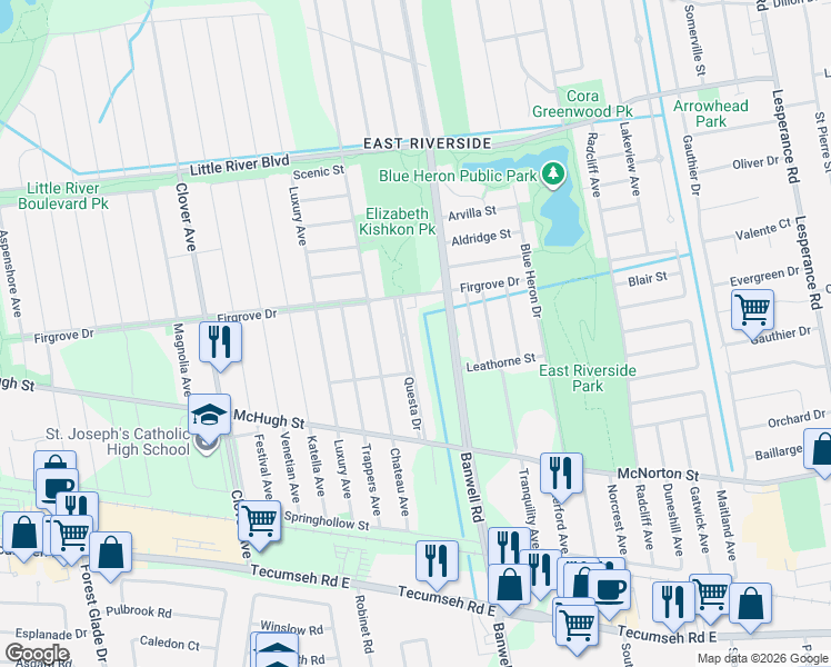 map of restaurants, bars, coffee shops, grocery stores, and more near 11325 Firgrove Drive in Windsor