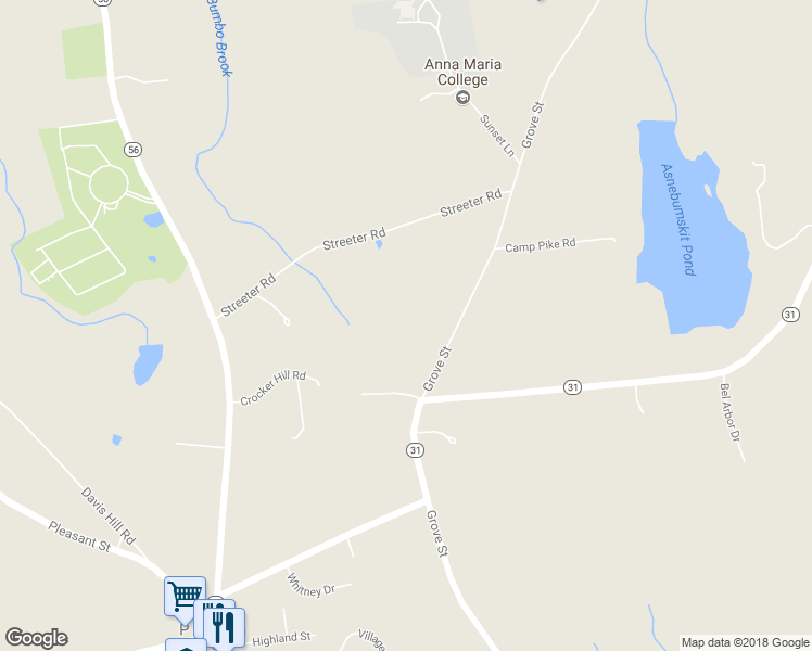 map of restaurants, bars, coffee shops, grocery stores, and more near 221 Grove Street in Paxton