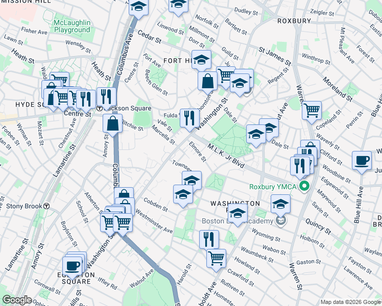 map of restaurants, bars, coffee shops, grocery stores, and more near in Boston