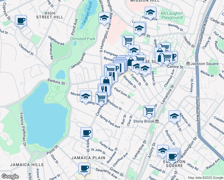 map of restaurants, bars, coffee shops, grocery stores, and more near in Boston