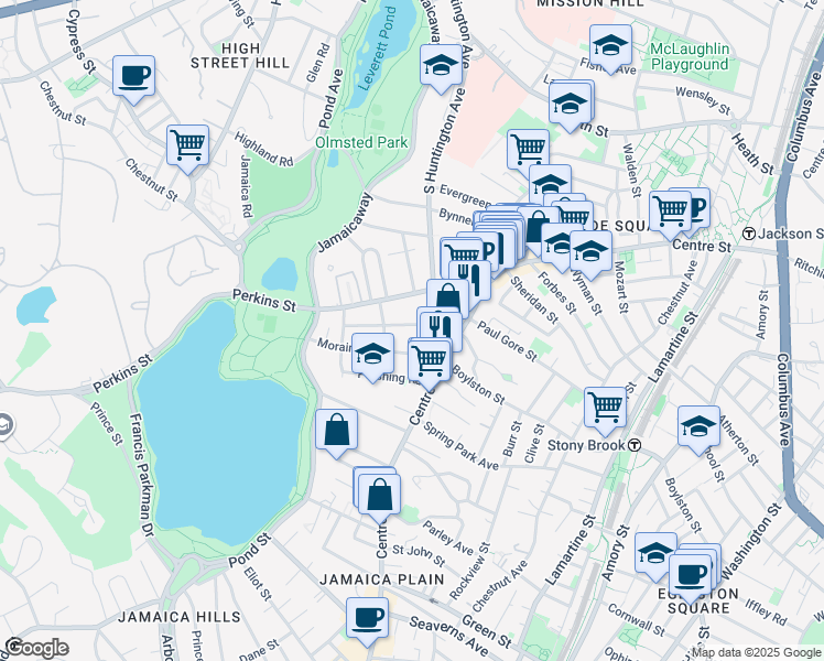 map of restaurants, bars, coffee shops, grocery stores, and more near 68 Perkins Street in Boston
