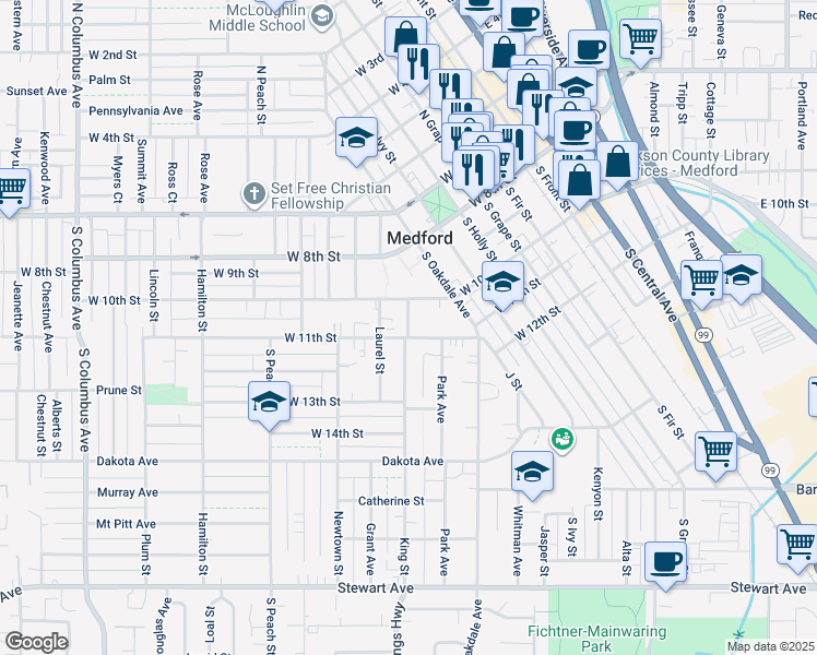 map of restaurants, bars, coffee shops, grocery stores, and more near 226 King St in Medford