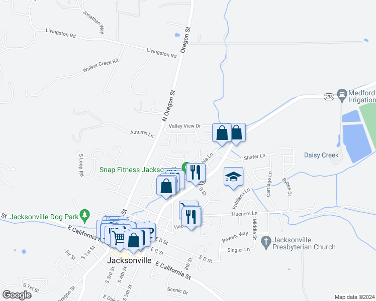 map of restaurants, bars, coffee shops, grocery stores, and more near 205 Cottage Street in Jacksonville