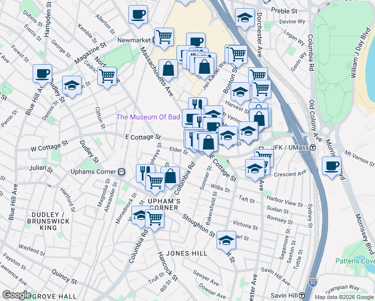 map of restaurants, bars, coffee shops, grocery stores, and more near 15 Elder Street in Boston