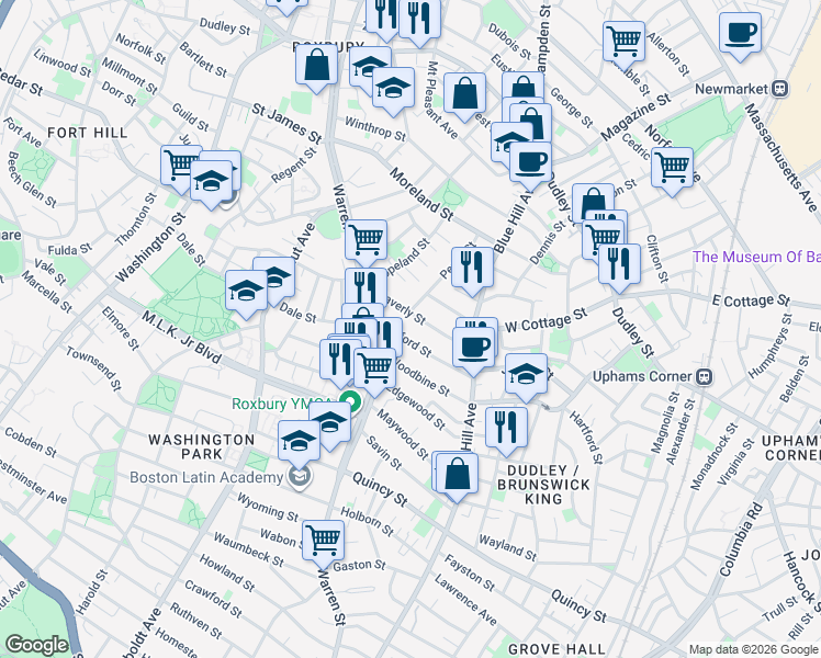 map of restaurants, bars, coffee shops, grocery stores, and more near 31 Waverly Street in Boston