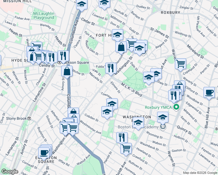 map of restaurants, bars, coffee shops, grocery stores, and more near in Boston