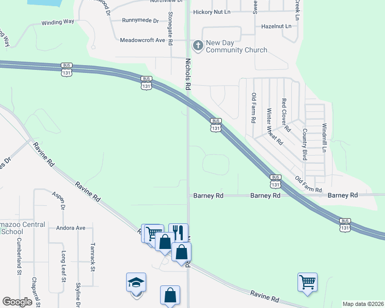 map of restaurants, bars, coffee shops, grocery stores, and more near 3018 Nichols Road in Kalamazoo