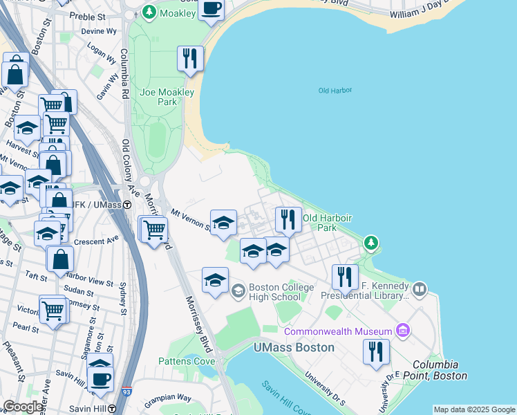map of restaurants, bars, coffee shops, grocery stores, and more near 7 Peninsula Place in Boston