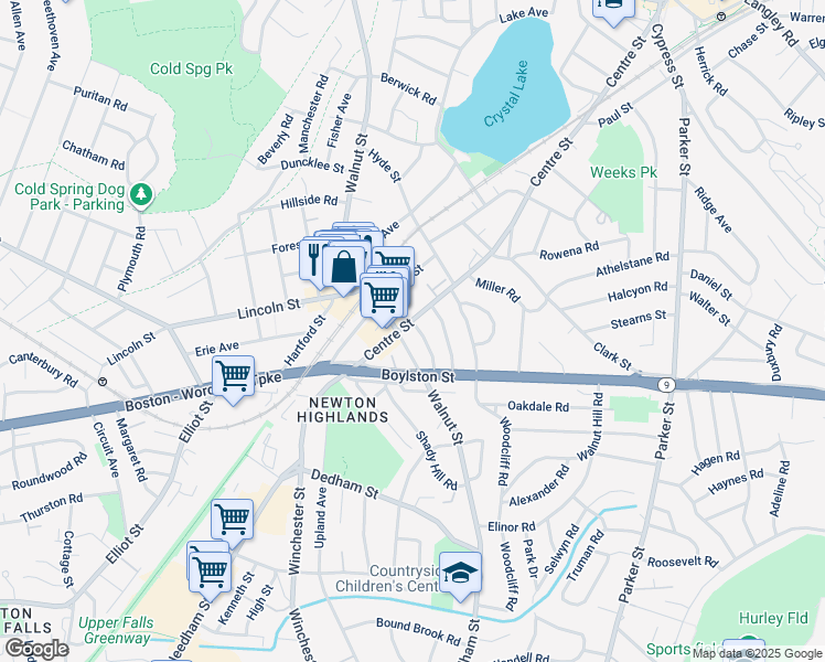 map of restaurants, bars, coffee shops, grocery stores, and more near in Newton
