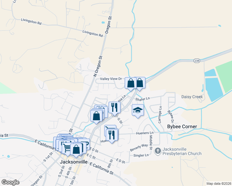 map of restaurants, bars, coffee shops, grocery stores, and more near 825 Valley Lane in Jacksonville