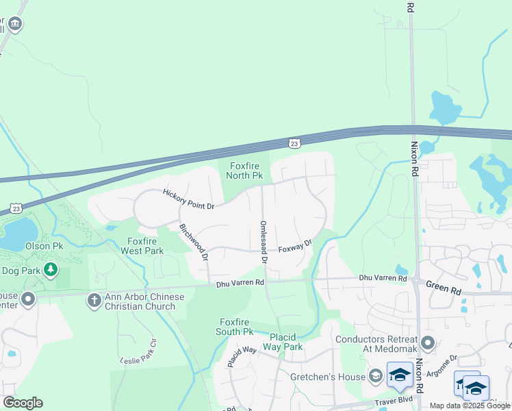 map of restaurants, bars, coffee shops, grocery stores, and more near 3164 Falcon Court in Ann Arbor