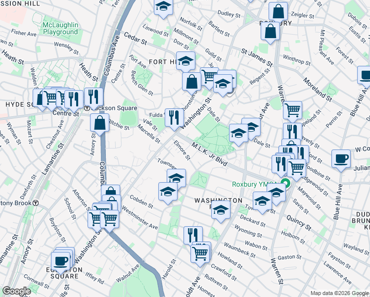 map of restaurants, bars, coffee shops, grocery stores, and more near 15 Kensington Street in Boston