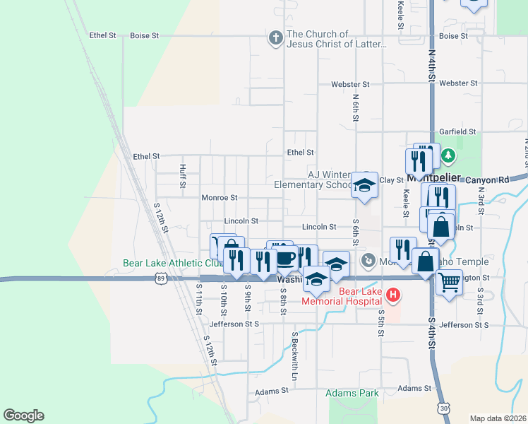map of restaurants, bars, coffee shops, grocery stores, and more near 315 North Court Street in Montpelier