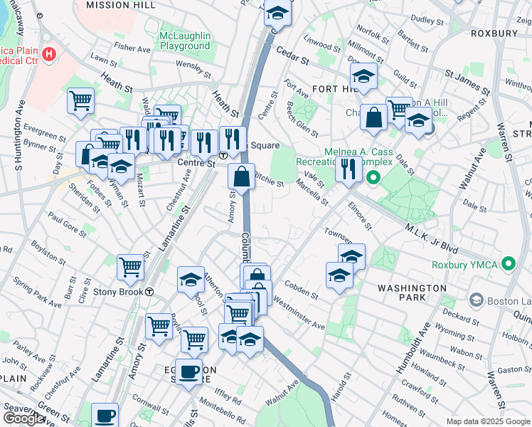 map of restaurants, bars, coffee shops, grocery stores, and more near 86 Academy Terrace in Boston