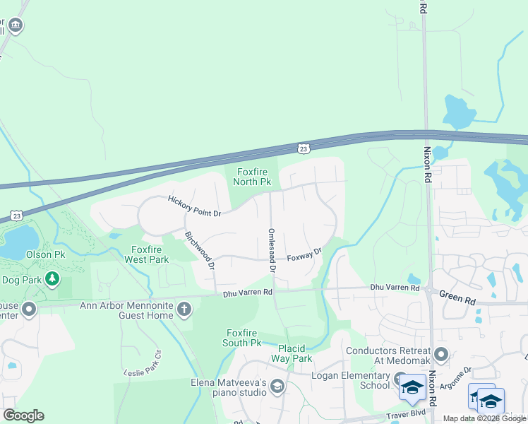 map of restaurants, bars, coffee shops, grocery stores, and more near 3164 Falcon Court in Ann Arbor