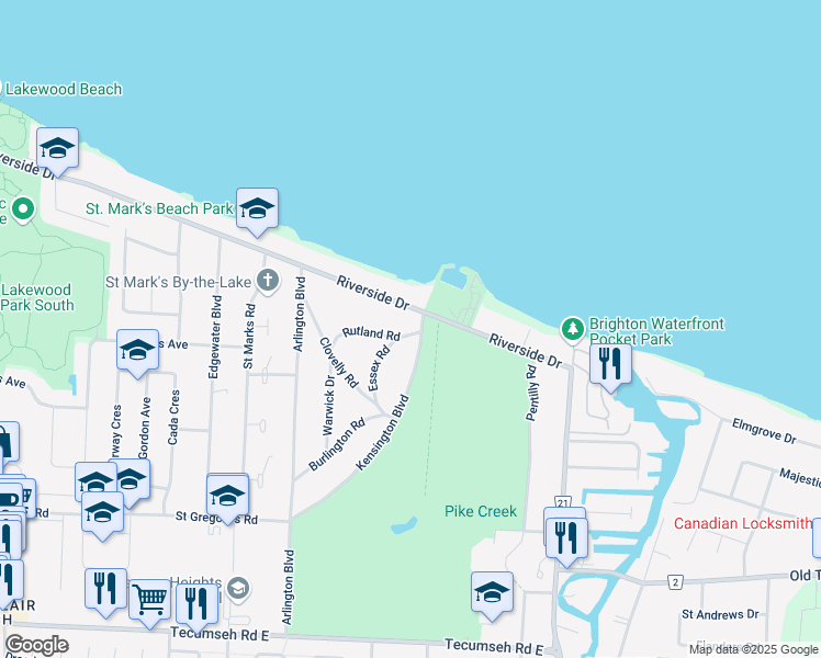map of restaurants, bars, coffee shops, grocery stores, and more near 101 Kensington Boulevard in Windsor