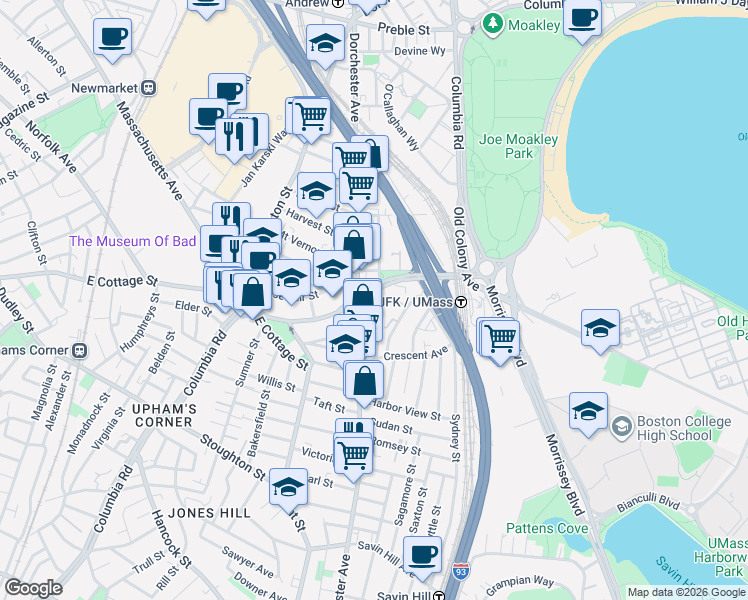 map of restaurants, bars, coffee shops, grocery stores, and more near in Boston