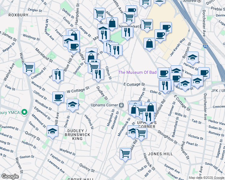 map of restaurants, bars, coffee shops, grocery stores, and more near 59 Clifton Street in Boston
