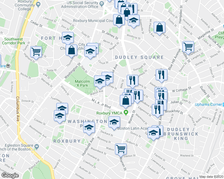 map of restaurants, bars, coffee shops, grocery stores, and more near in Boston