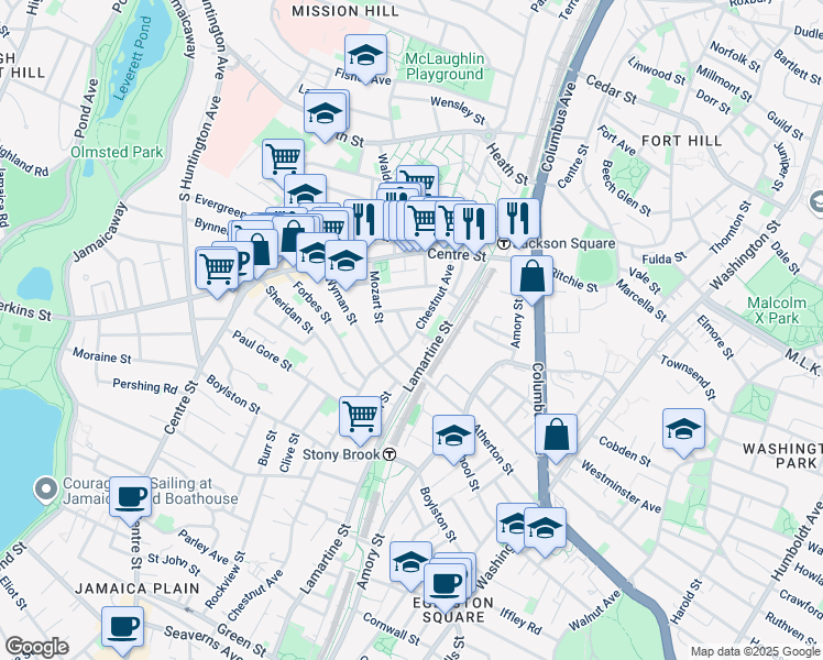 map of restaurants, bars, coffee shops, grocery stores, and more near 39 Chestnut Avenue in Boston