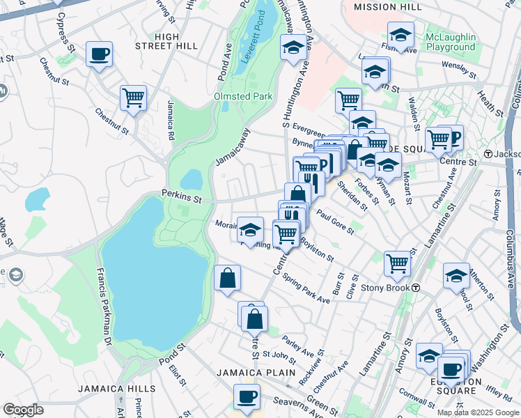 map of restaurants, bars, coffee shops, grocery stores, and more near 68 Perkins Street in Boston