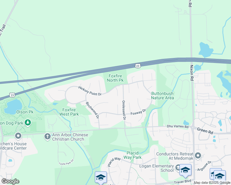 map of restaurants, bars, coffee shops, grocery stores, and more near 3164 Falcon Court in Ann Arbor