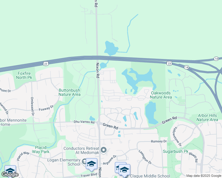 map of restaurants, bars, coffee shops, grocery stores, and more near 2819 Barclay Way in Ann Arbor